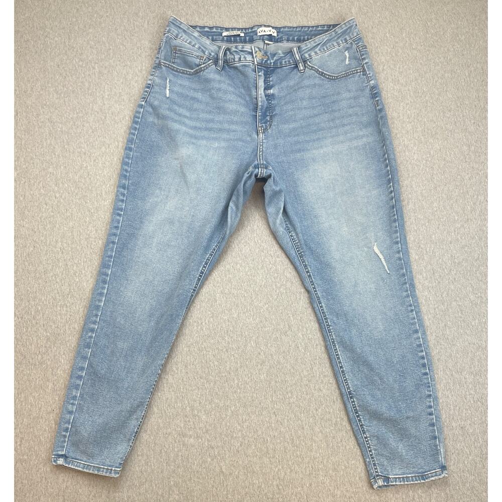 AVA & VIV Jeans Womens 18 Blue Cotton Blend Stretch Distressed High Rise Skinny